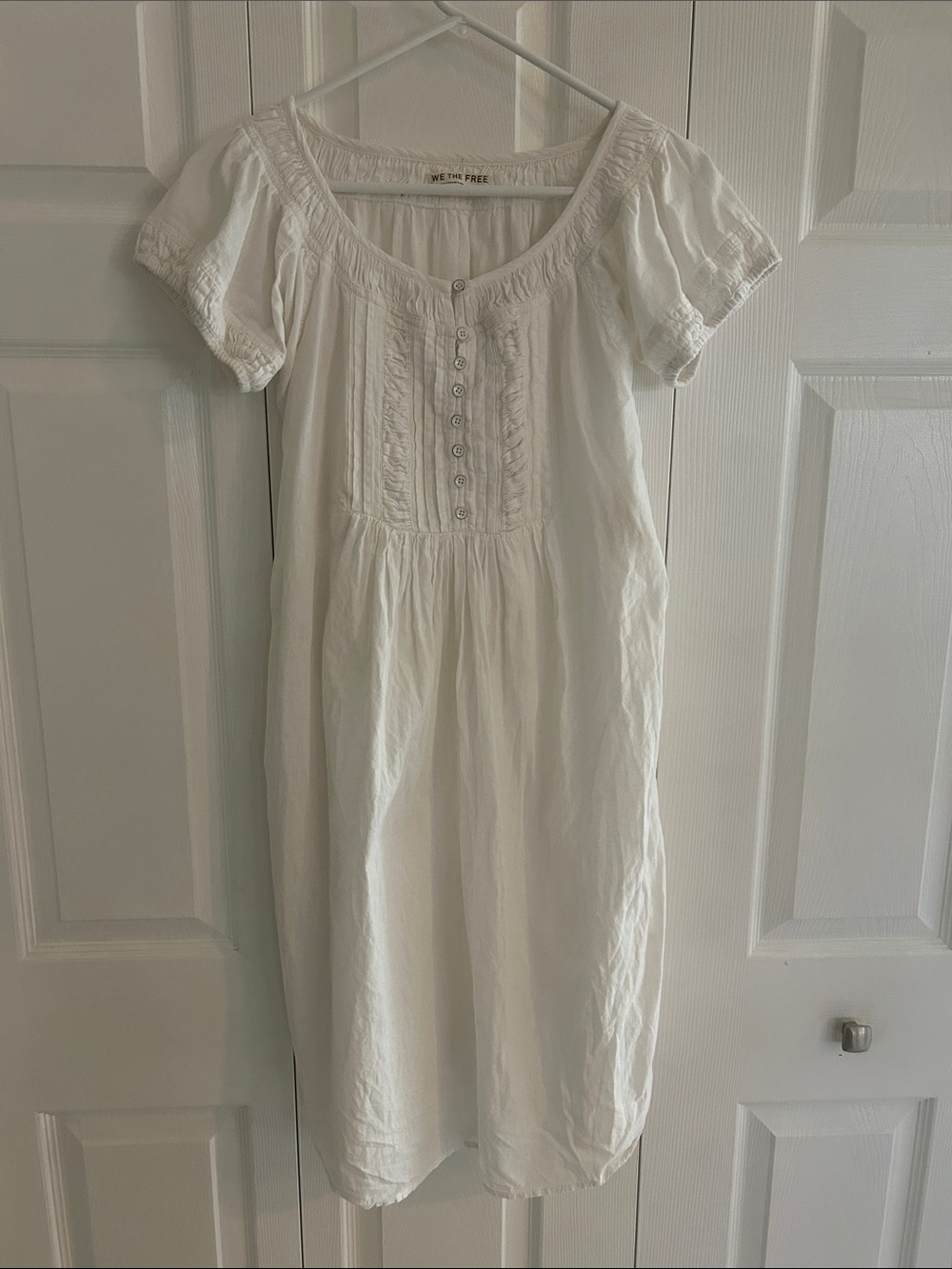 Free People White Scoop Neck Button Midi Dress